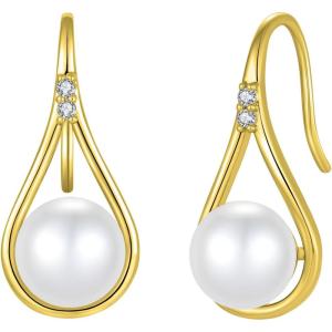 image:imageFreshwater Pearl Earrings for Women SilverGoldRose Gold Tone Dangle Drop Hook Earrings Pearl Jewelry for HerGold