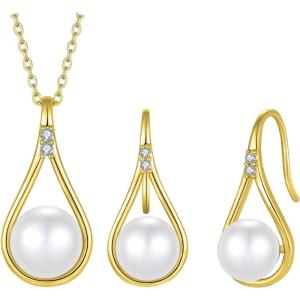 image:imageFreshwater Pearl Jewelry Set for Women Gold Tone Pearl Necklace Earrings Jewelry for Mom Wife
