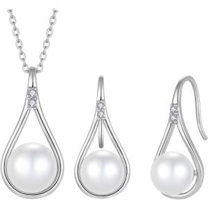 image:imageFreshwater Pearl Jewelry Set for Women Silver Tone Pearl Necklace Earrings Jewelry for Mom Wife