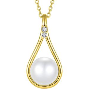 image:imageFreshwater Pearl Pendant Necklaces for Women SilverGoldRose Gold Tone 10MM Pearl Jewelry for HerGold
