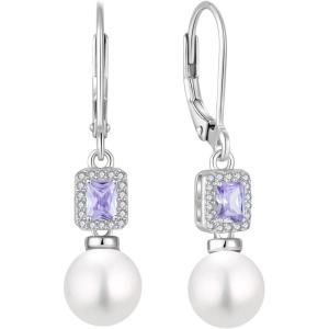 image:imagePearl Earrings for Women 925 Sterling Silver Birthstone and Pearl Dangle Drop Leverback Earrings Jewelry Gifts for Her06 June  Alexandrite