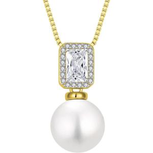 image:imagePearl Necklace for Women 925 Sterling Silver Birthstone Pendant Necklace Emerald Cut Jewelry Gifts for Her04 April  Zirconia  Gold