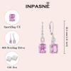 image:imageEmerald Cut Necklace Earrings Set 925 Sterling Silver Pink Tourmaline Jewelry Set October Birthstone Jewelry for Women