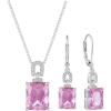 image:imageEmerald Cut Necklace Earrings Set 925 Sterling Silver Pink Tourmaline Jewelry Set October Birthstone Jewelry for Women