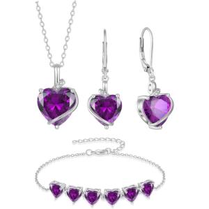 image:imageAmethyst Jewelry Set Silver Tone Heart Shaped February Birthstone Necklace Earrings Bracelet for Women