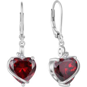 image:imageHeart Birthstone Earrings for Women Silver Tone Heart Shaped Dangle Drop Leverback Earrings Jewelry for Her01 January  Garnet
