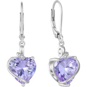 image:imageHeart Birthstone Earrings for Women Silver Tone Heart Shaped Dangle Drop Leverback Earrings Jewelry for Her06 June  Alexandrite