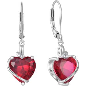 image:imageHeart Birthstone Earrings for Women Silver Tone Heart Shaped Dangle Drop Leverback Earrings Jewelry for Her07 July  Ruby