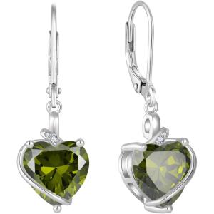 image:imageHeart Birthstone Earrings for Women Silver Tone Heart Shaped Dangle Drop Leverback Earrings Jewelry for Her08 August  Peridot