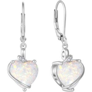 image:imageHeart Birthstone Earrings for Women Silver Tone Heart Shaped Dangle Drop Leverback Earrings Jewelry for Her10 October  Opal