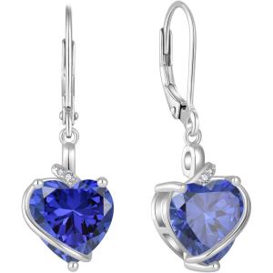 image:imageHeart Birthstone Earrings for Women Silver Tone Heart Shaped Dangle Drop Leverback Earrings Jewelry for Her12 December  Tanzanite