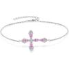 image:imageCross Bracelet for Women 925 Sterling Silver Halo Gemstone Religious Christian Bracelet Birthstone Jewelry for Her