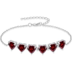 image:imageHeart Birthstone Bracelet for Women Silver Tone Heart Shaped Gemstone Bracelet Jewelry for Her01 January  Garnet