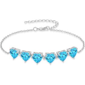 image:imageHeart Birthstone Bracelet for Women Silver Tone Heart Shaped Gemstone Bracelet Jewelry for Her03 March  Aquamarine