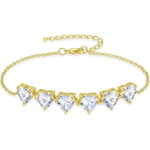 image:imageHeart Birthstone Bracelet for Women Silver Tone Heart Shaped Gemstone Bracelet Jewelry for Her04 April  Zirconia  Yellow Gold