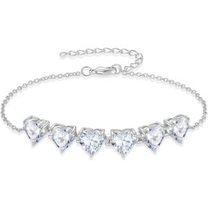 image:imageHeart Birthstone Bracelet for Women Silver Tone Heart Shaped Gemstone Bracelet Jewelry for Her04 April  Zirconia