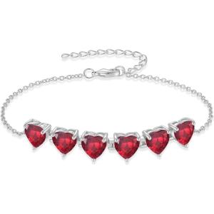 image:imageHeart Birthstone Bracelet for Women Silver Tone Heart Shaped Gemstone Bracelet Jewelry for Her07 July  Ruby