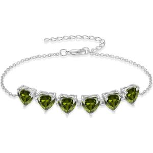 image:imageHeart Birthstone Bracelet for Women Silver Tone Heart Shaped Gemstone Bracelet Jewelry for Her08 August  Peridot