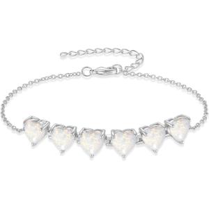 image:imageHeart Birthstone Bracelet for Women Silver Tone Heart Shaped Gemstone Bracelet Jewelry for Her10 October  Opal
