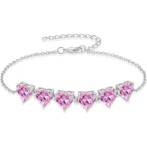 image:imageHeart Birthstone Bracelet for Women Silver Tone Heart Shaped Gemstone Bracelet Jewelry for Her10 October  Pink Tourmaline