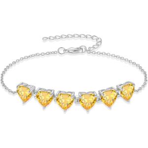 image:imageHeart Birthstone Bracelet for Women Silver Tone Heart Shaped Gemstone Bracelet Jewelry for Her11 November  Citrine