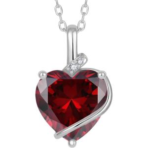 image:imageHeart Birthstone Necklace for Women Silver Tone Heart Shaped Pendant Necklace Jewelry for Her01 January  Garnet