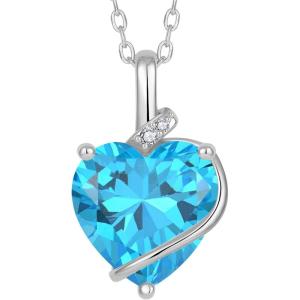 image:imageHeart Birthstone Necklace for Women Silver Tone Heart Shaped Pendant Necklace Jewelry for Her03 March  Aquamarine