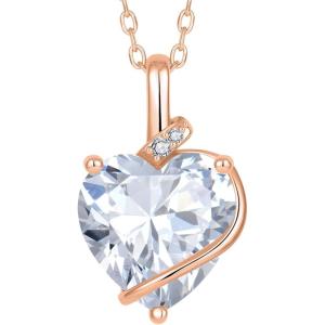image:imageHeart Birthstone Necklace for Women Silver Tone Heart Shaped Pendant Necklace Jewelry for Her04 April  Zirconia  Rose Gold