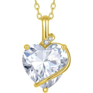 image:imageHeart Birthstone Necklace for Women Silver Tone Heart Shaped Pendant Necklace Jewelry for Her04 April  Zirconia  Yellow Gold