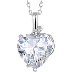 image:imageHeart Birthstone Necklace for Women Silver Tone Heart Shaped Pendant Necklace Jewelry for Her04 April  Zirconia