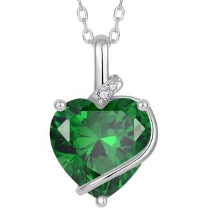 image:imageHeart Birthstone Necklace for Women Silver Tone Heart Shaped Pendant Necklace Jewelry for Her05 May  Emerald
