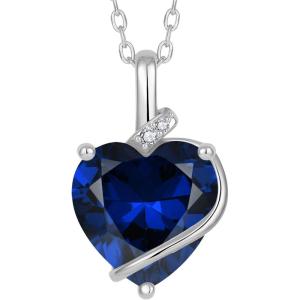 image:imageHeart Birthstone Necklace for Women Silver Tone Heart Shaped Pendant Necklace Jewelry for Her09 September  Sapphire