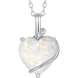 image:imageHeart Birthstone Necklace for Women Silver Tone Heart Shaped Pendant Necklace Jewelry for Her10 October  Opal