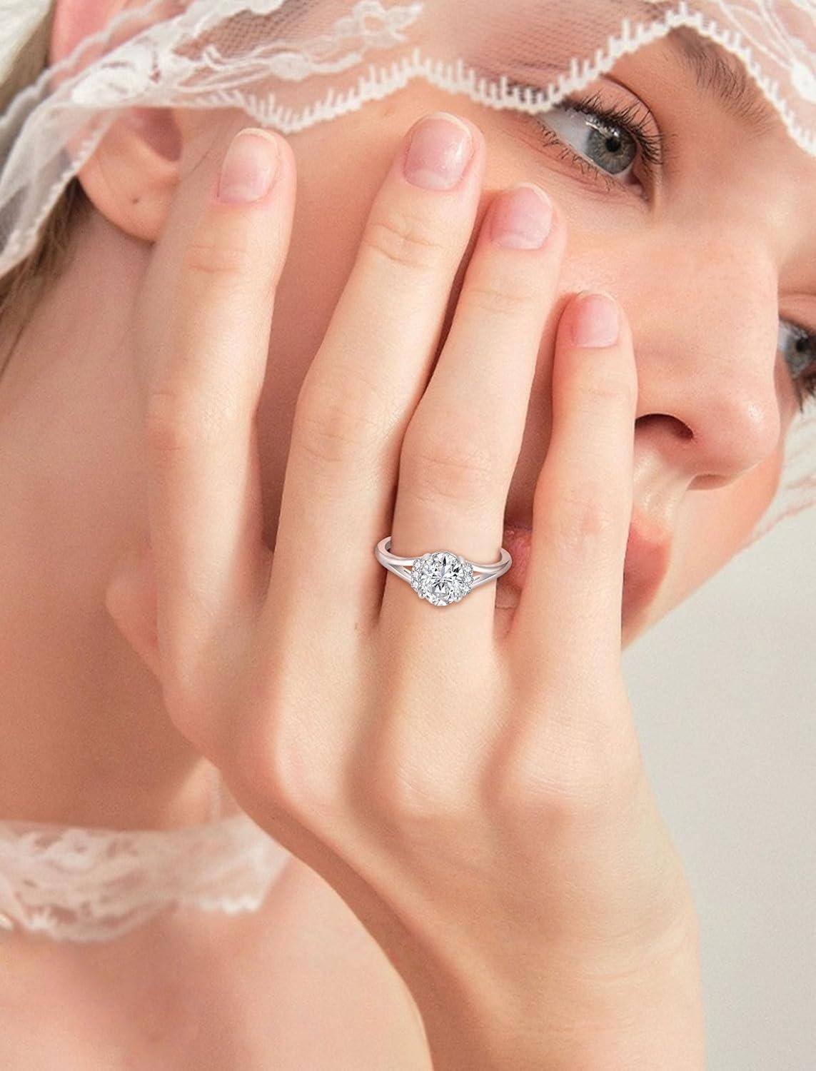 image:imageMoissanite Engagement Ring for Women 925 Sterling Silver 15CT D Color VVS1 Oval Cut Moissanite Promise Anniversary Wedding Ring for Her Size 510