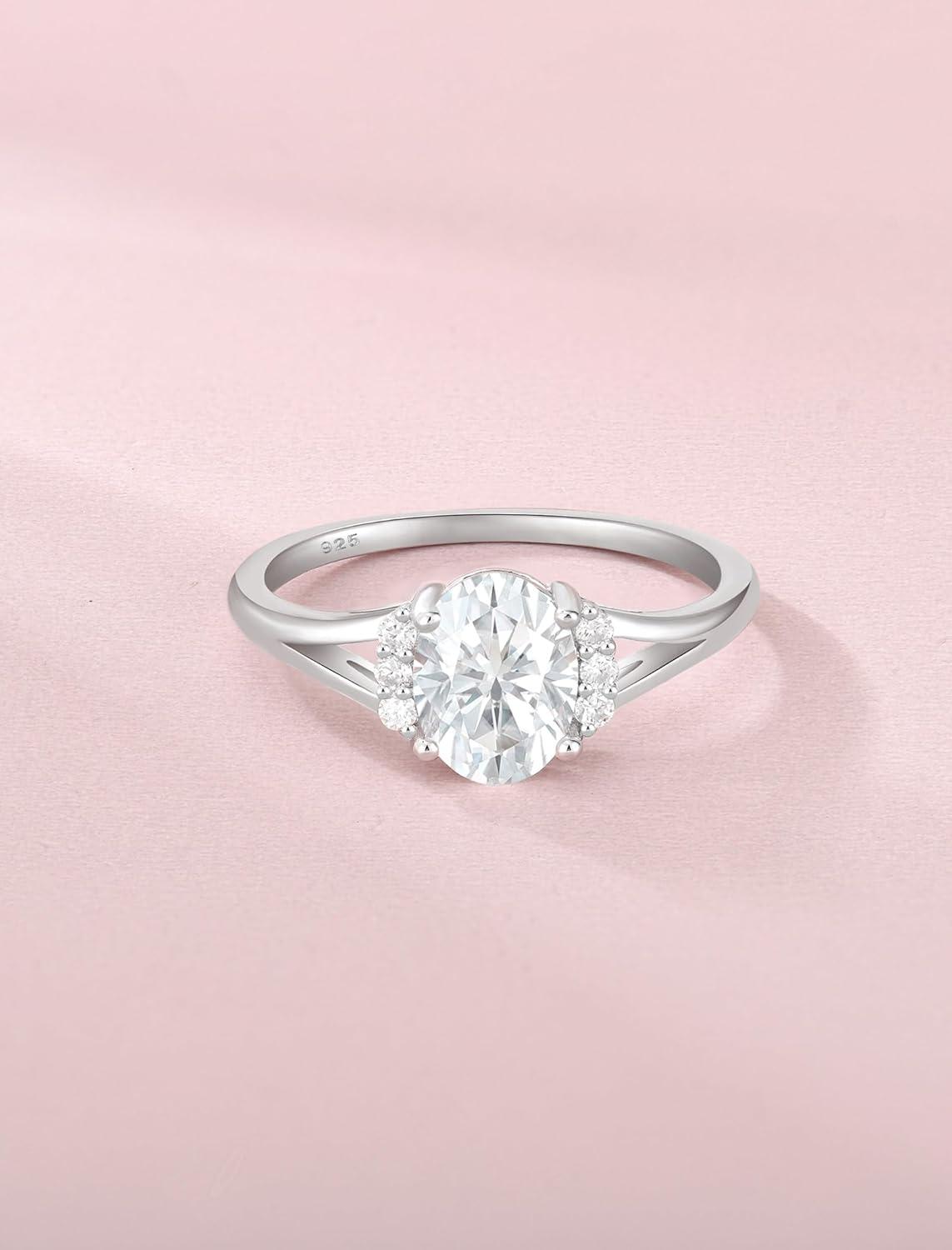 image:imageMoissanite Engagement Ring for Women 925 Sterling Silver 15CT D Color VVS1 Oval Cut Moissanite Promise Anniversary Wedding Ring for Her Size 510