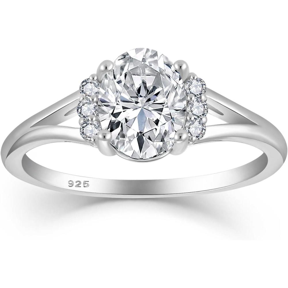 image:imageMoissanite Engagement Ring for Women 925 Sterling Silver 15CT D Color VVS1 Oval Cut Moissanite Promise Anniversary Wedding Ring for Her Size 510