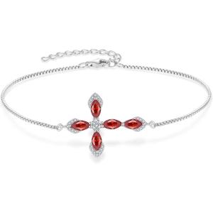 image:imageCross Bracelet for Women 925 Sterling Silver Halo Gemstone Religious Christian Bracelet Birthstone Jewelry for Her01 January  Garnet