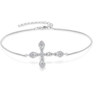 image:imageCross Bracelet for Women 925 Sterling Silver Halo Gemstone Religious Christian Bracelet Birthstone Jewelry for Her04 April  Zirconia