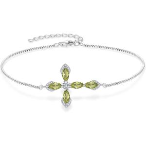 image:imageCross Bracelet for Women 925 Sterling Silver Halo Gemstone Religious Christian Bracelet Birthstone Jewelry for Her08 August  Peridot