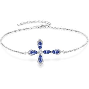 image:imageCross Bracelet for Women 925 Sterling Silver Halo Gemstone Religious Christian Bracelet Birthstone Jewelry for Her12 December  Tanzanite