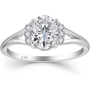 image:imageMoissanite Engagement Ring for Women 925 Sterling Silver 15CT D Color VVS1 Oval Cut Moissanite Promise Anniversary Wedding Ring for Her Size 510