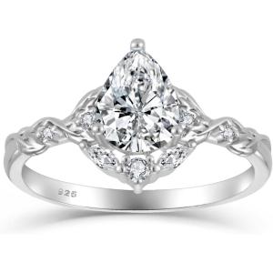 image:imageMoissanite Engagement Rings for Women 925 Sterling Silver 125CT D Color VVS1 Pear Shaped Moissanite Promise Anniversary Ring Leaves Wedding Band for Her Size 510