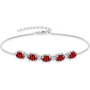 image:imageOval Birthstone Bracelet for Women 925 Sterling Silver Dainty Link Bracelet Jewelry for Wife Mom01 January  Garnet