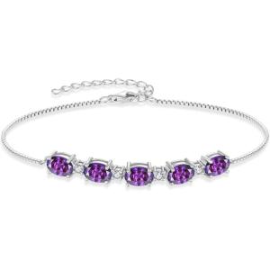 image:imageOval Birthstone Bracelet for Women 925 Sterling Silver Dainty Link Bracelet Jewelry for Wife Mom02 February  Amethyst