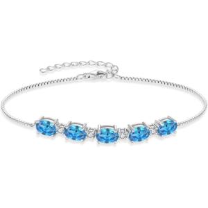 image:imageOval Birthstone Bracelet for Women 925 Sterling Silver Dainty Link Bracelet Jewelry for Wife Mom03 March  Aquamarine