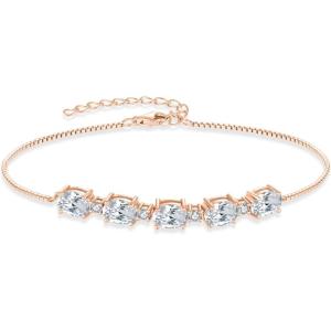 image:imageOval Birthstone Bracelet for Women 925 Sterling Silver Dainty Link Bracelet Jewelry for Wife Mom04 April  Zirconia  Rose Gold Plated