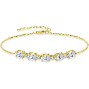 image:imageOval Birthstone Bracelet for Women 925 Sterling Silver Dainty Link Bracelet Jewelry for Wife Mom04 April  Zirconia  Yellow Gold Plated