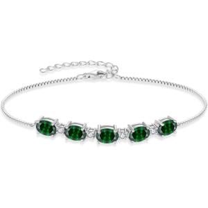 image:imageOval Birthstone Bracelet for Women 925 Sterling Silver Dainty Link Bracelet Jewelry for Wife Mom05 May  Emerald