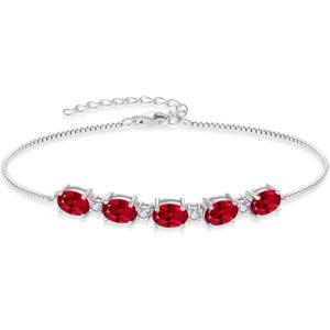 image:imageOval Birthstone Bracelet for Women 925 Sterling Silver Dainty Link Bracelet Jewelry for Wife Mom07 July  Ruby