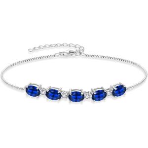 image:imageOval Birthstone Bracelet for Women 925 Sterling Silver Dainty Link Bracelet Jewelry for Wife Mom09 September  Sapphire